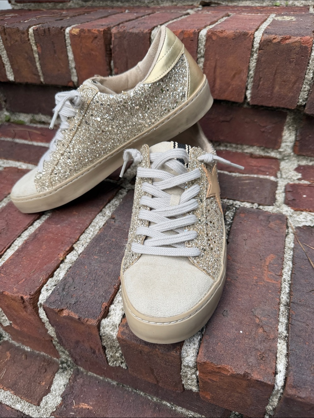 ShuShop Gold Glitter Low-Top Sneakers with Cream Accents